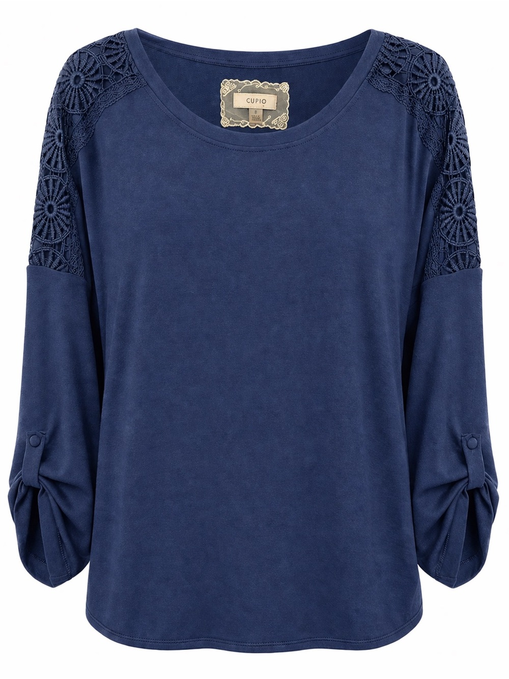 Cupio Navy Crochet-Shoulder Long Sleeve Top